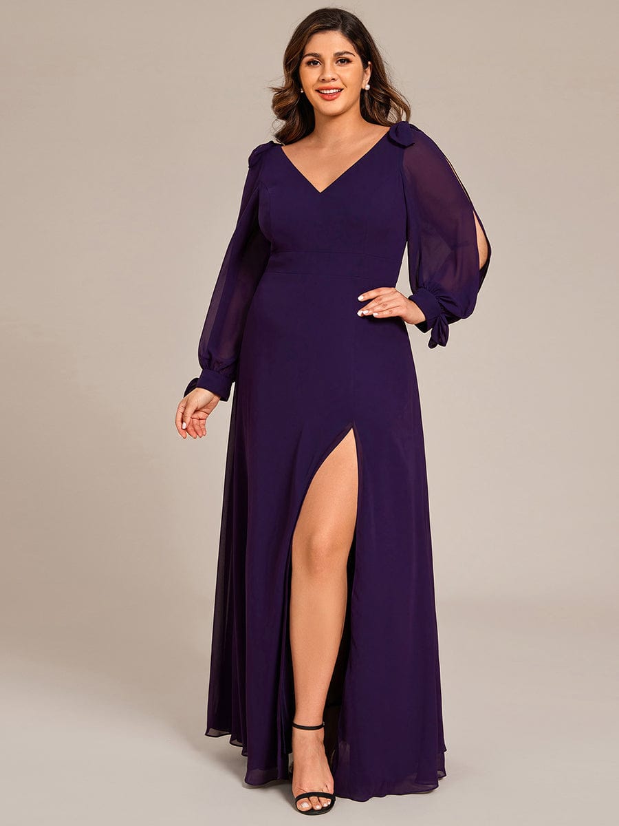 Open Lantern Sleeve A-Line Bridesmaid Dress #color_Dark Purple