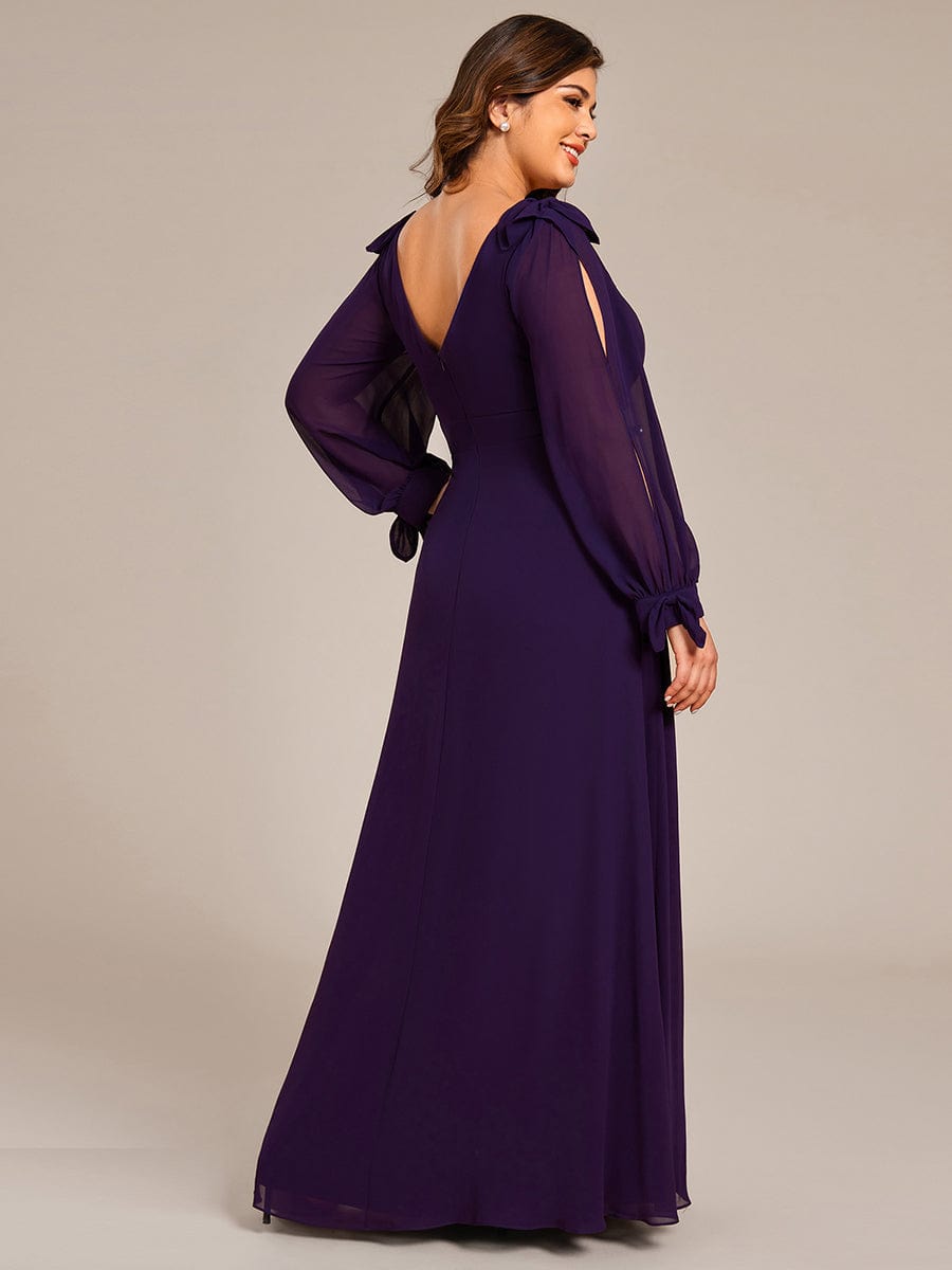 Open Lantern Sleeve A-Line Bridesmaid Dress #color_Dark Purple