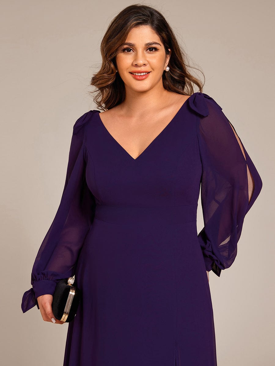 Open Lantern Sleeve A-Line Bridesmaid Dress #color_Dark Purple