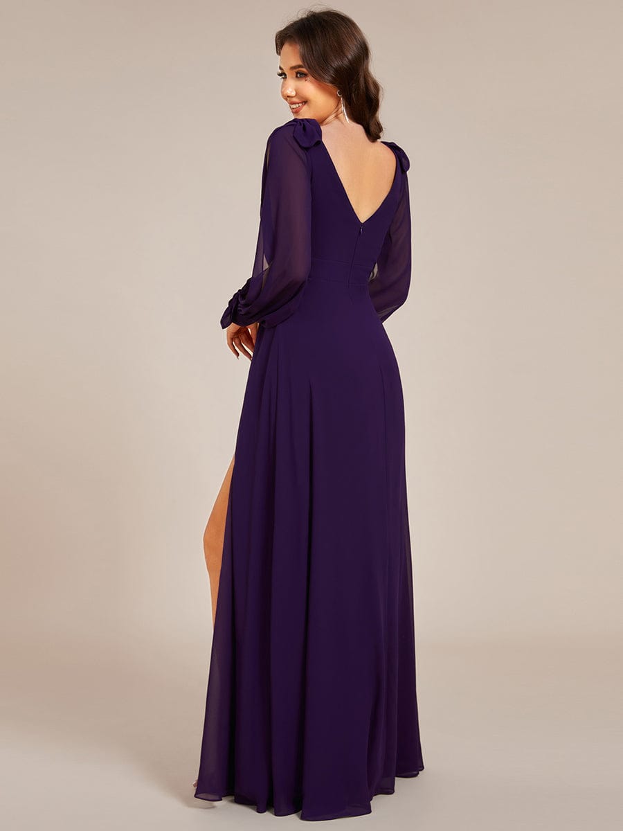 Open Lantern Sleeve A-Line Bridesmaid Dress #color_Dark Purple