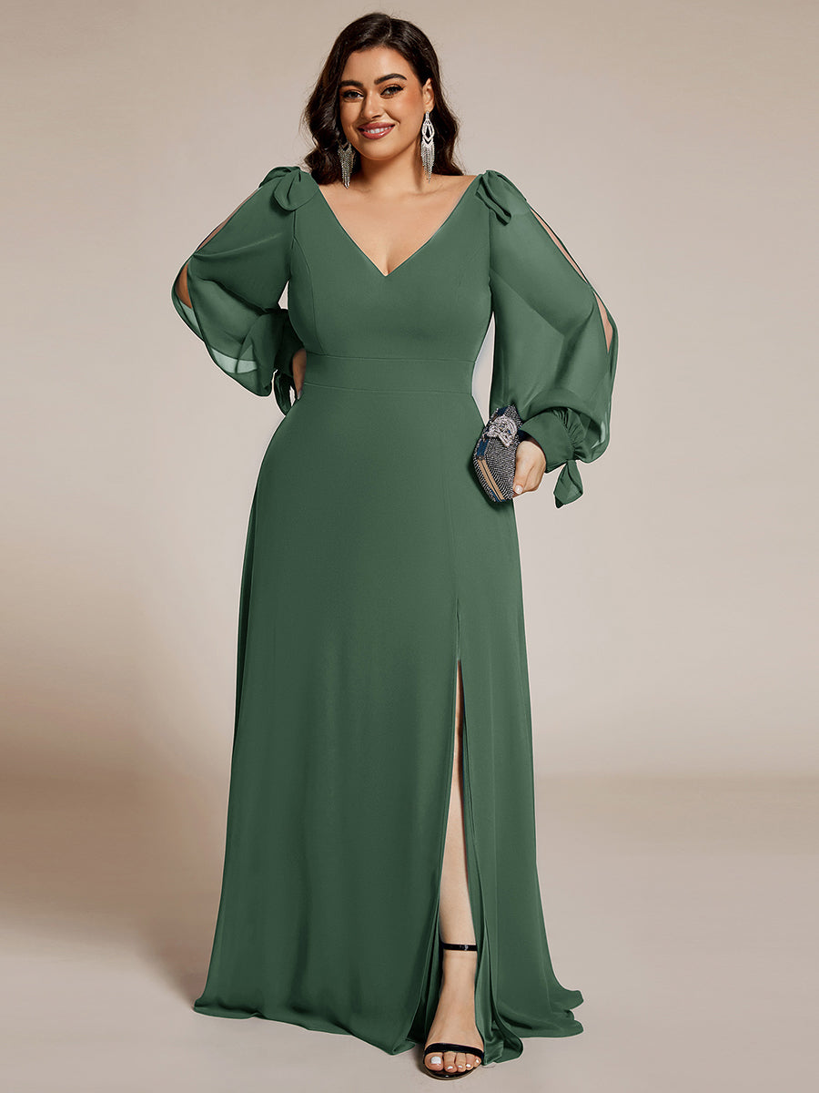 Open Lantern Sleeve A-Line Bridesmaid Dress #color_Eucalyptus