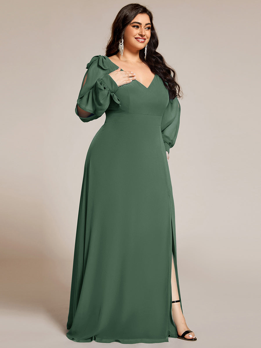 Open Lantern Sleeve A-Line Bridesmaid Dress #color_Eucalyptus