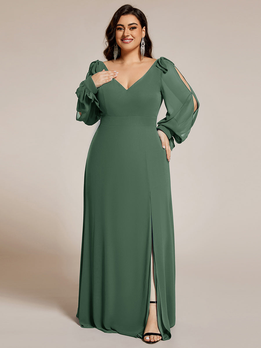 Plus Size Open Lantern Sleeve A-Line Bridesmaid Dress #color_Eucalyptus