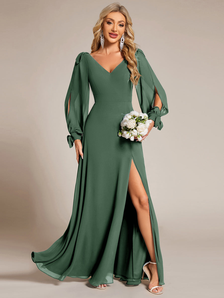 Open Lantern Sleeve A-Line Bridesmaid Dress #color_Eucalyptus