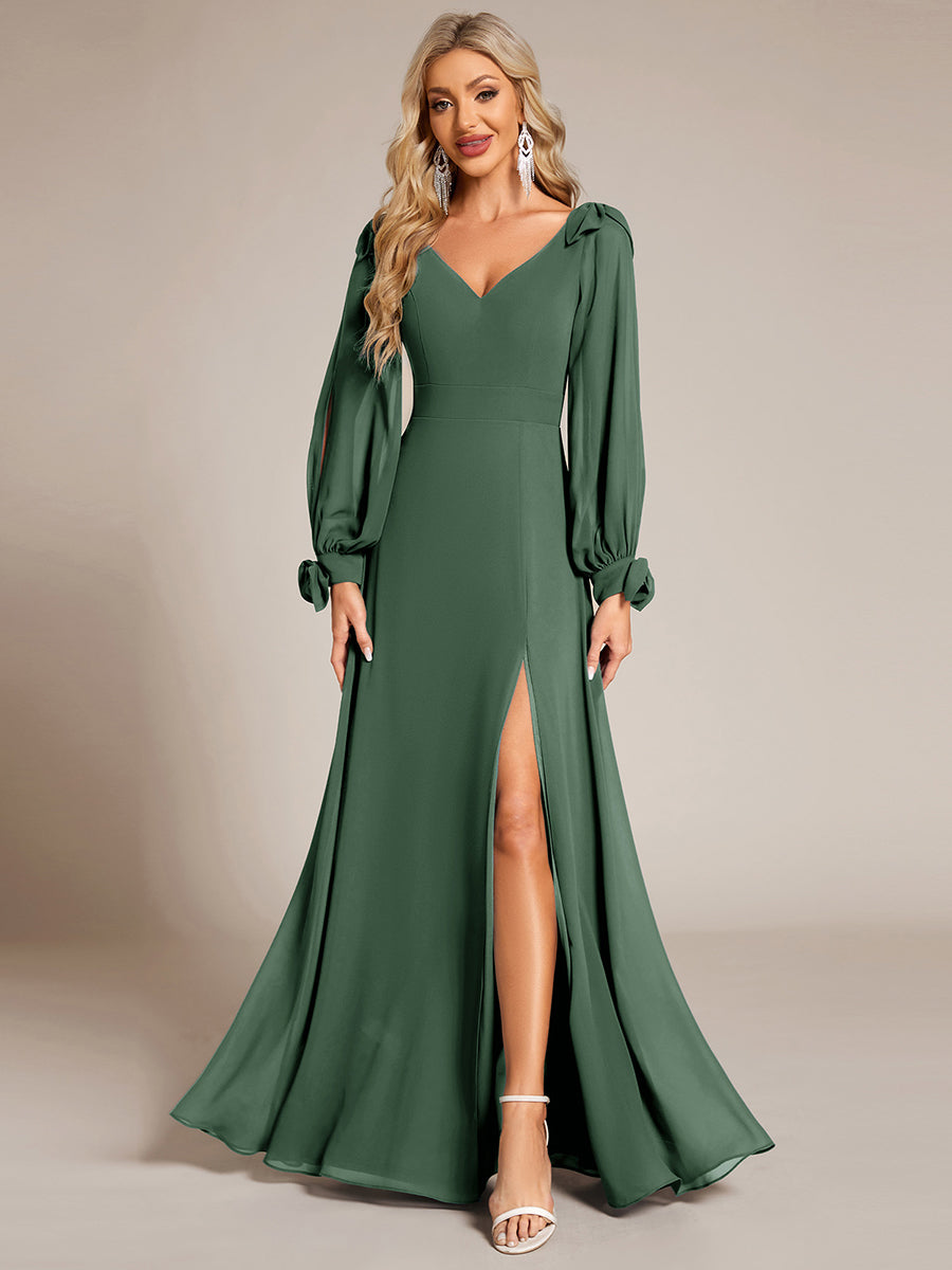 Open Lantern Sleeve A-Line Bridesmaid Dress #color_Eucalyptus