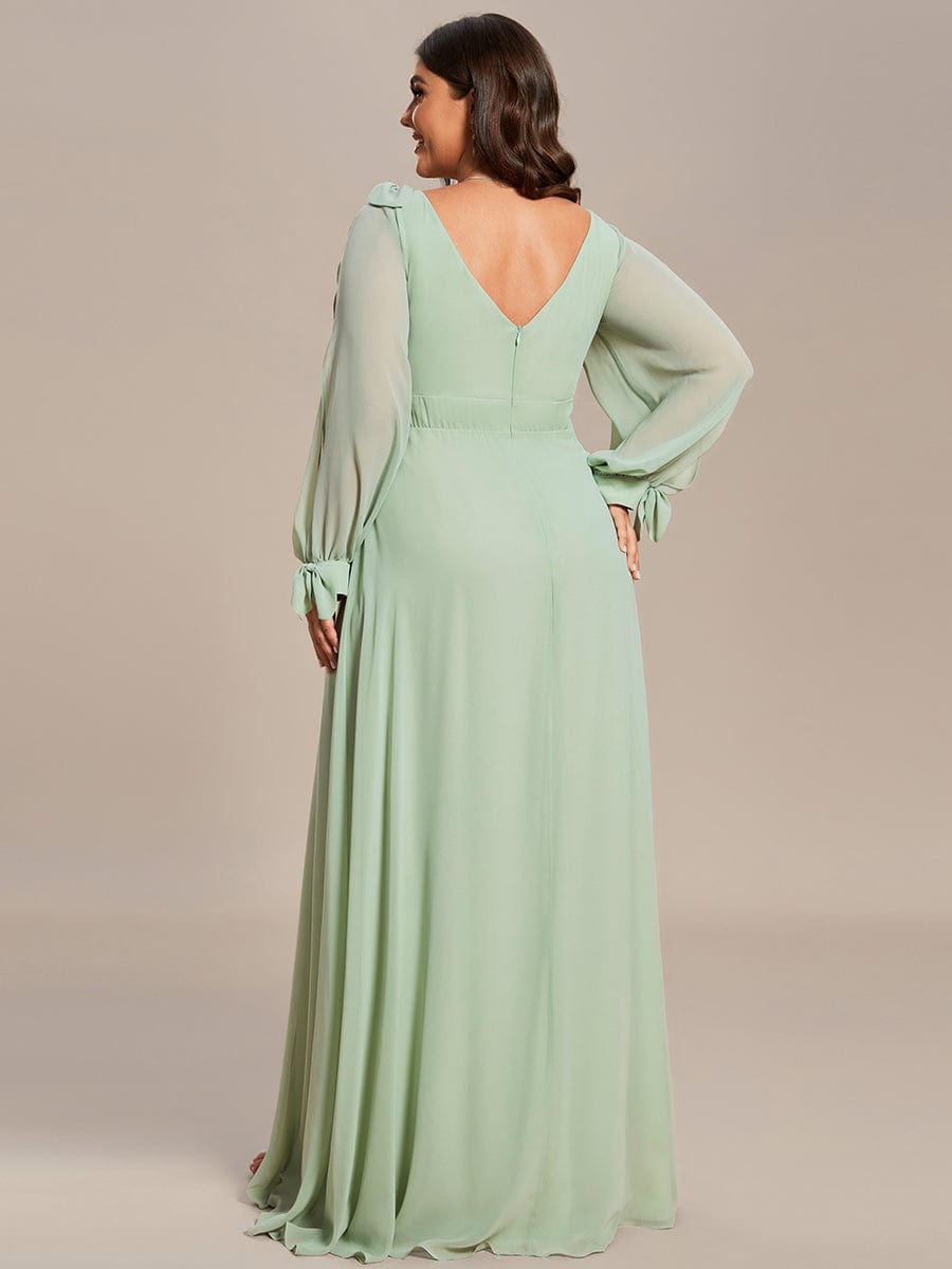 Plus Size Open Lantern Sleeve A-Line Bridesmaid Dress #color_Mint Green