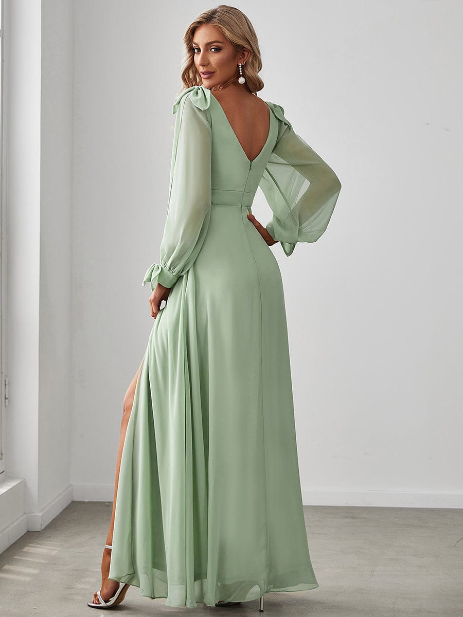 Open Lantern Sleeve A-Line Bridesmaid Dress #color_Mint Green