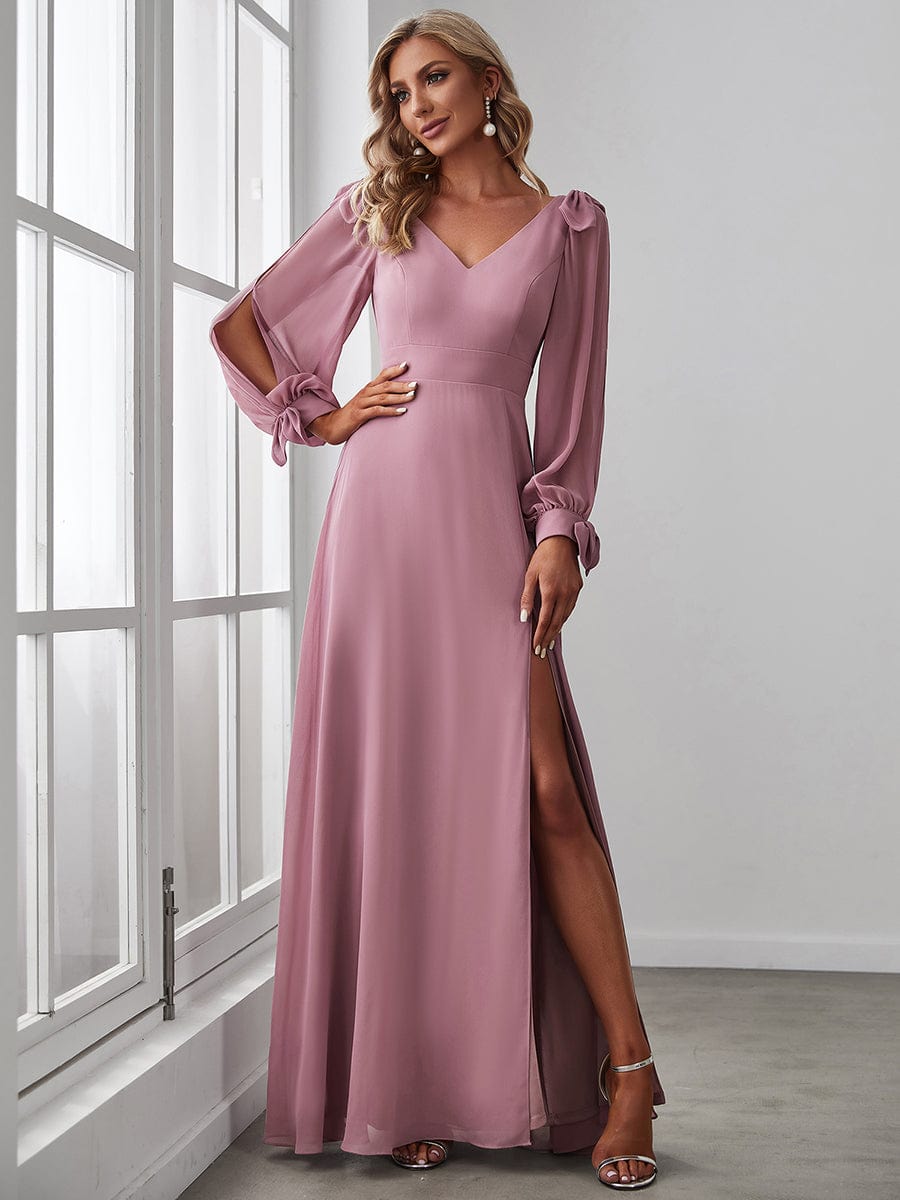 Open Lantern Sleeve A-Line Bridesmaid Dress #color_Purple Orchid