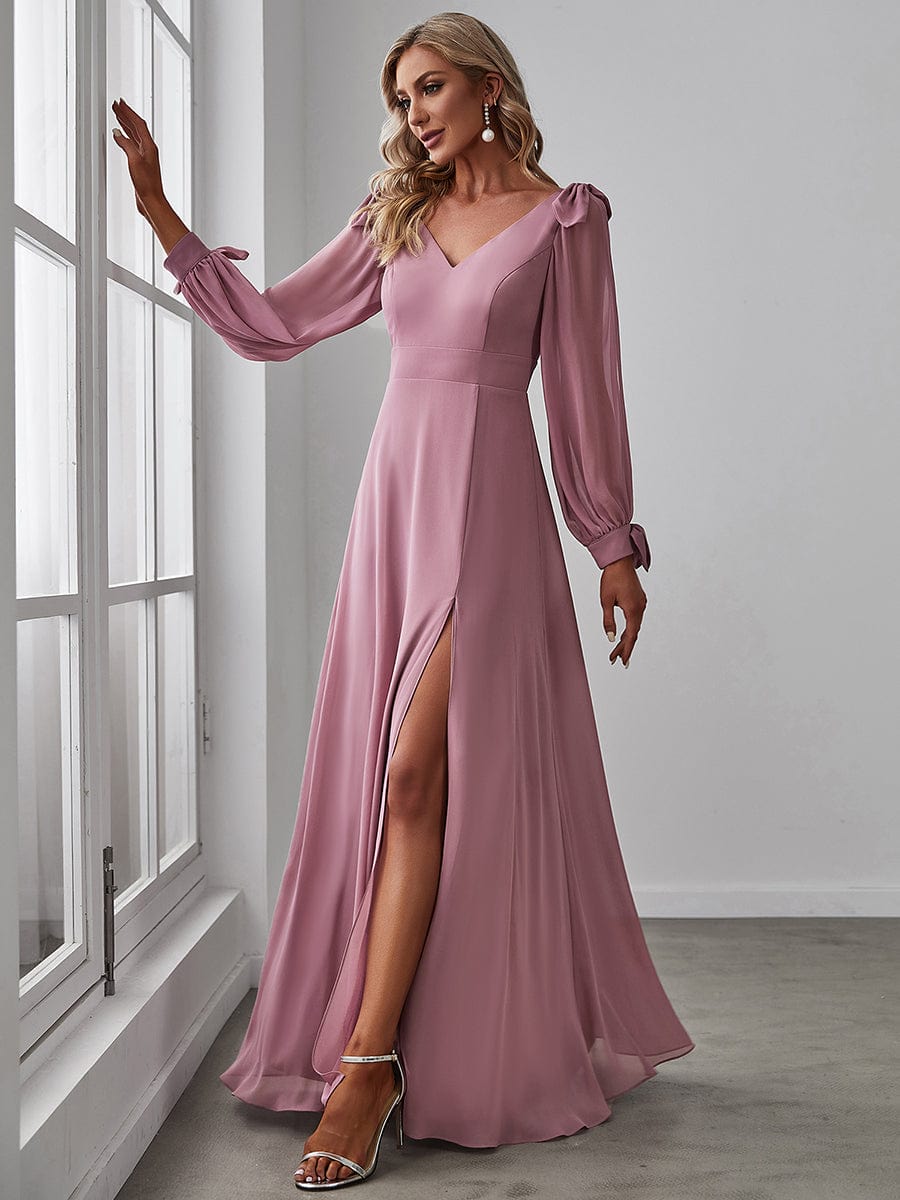 Open Lantern Sleeve A-Line Bridesmaid Dress #color_Purple Orchid