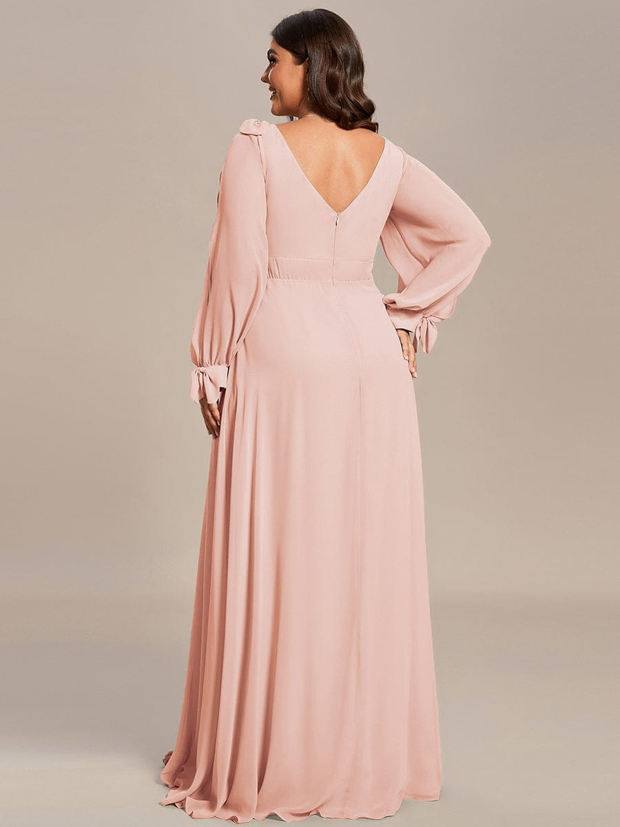 Open Lantern Sleeve A-Line Bridesmaid Dress #color_Pink