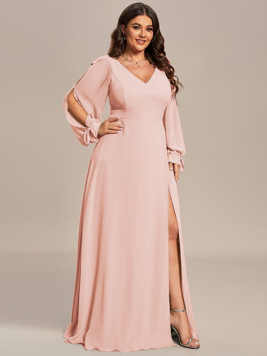 Open Lantern Sleeve A-Line Bridesmaid Dress #color_Pink