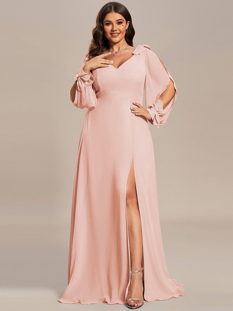 Open Lantern Sleeve A-Line Bridesmaid Dress #color_Pink