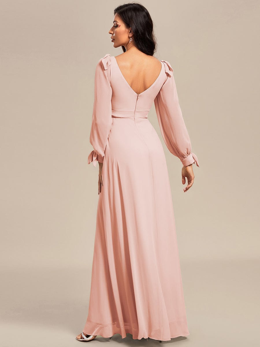 Open Lantern Sleeve A-Line Bridesmaid Dress #color_Pink