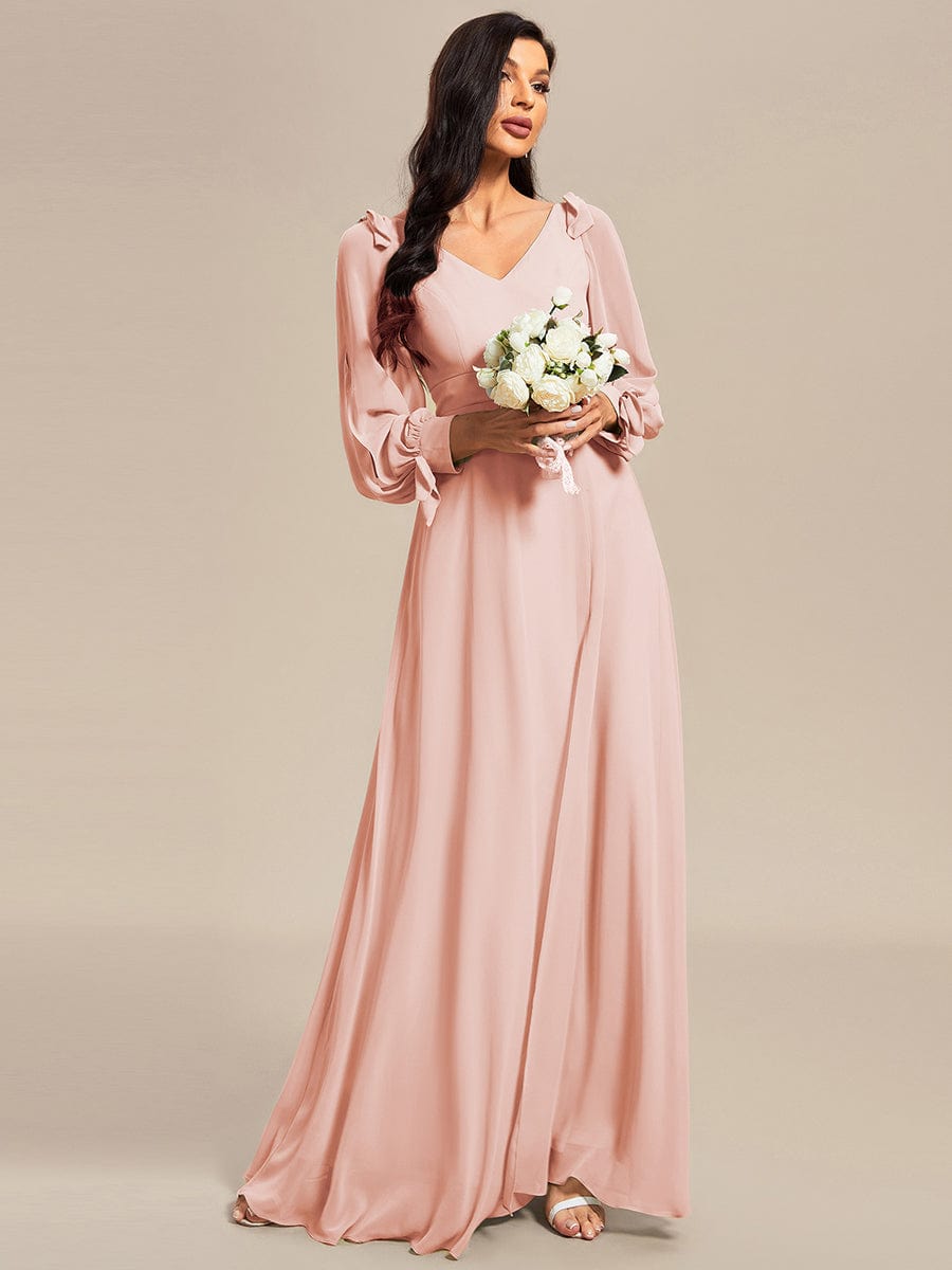 Open Lantern Sleeve A-Line Bridesmaid Dress #color_Pink