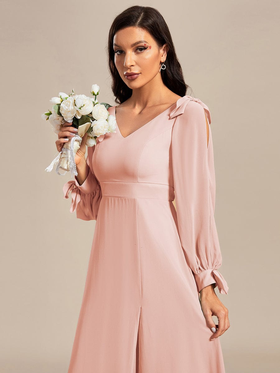 Open Lantern Sleeve A-Line Bridesmaid Dress #color_Pink