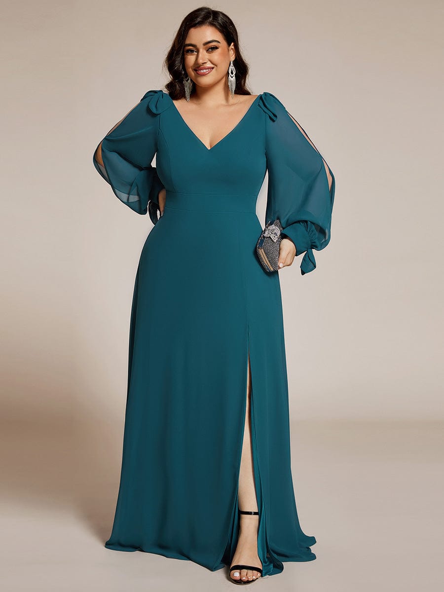 Open Lantern Sleeve A-Line Bridesmaid Dress #color_Teal