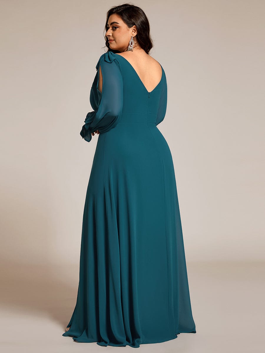 Open Lantern Sleeve A-Line Bridesmaid Dress #color_Teal