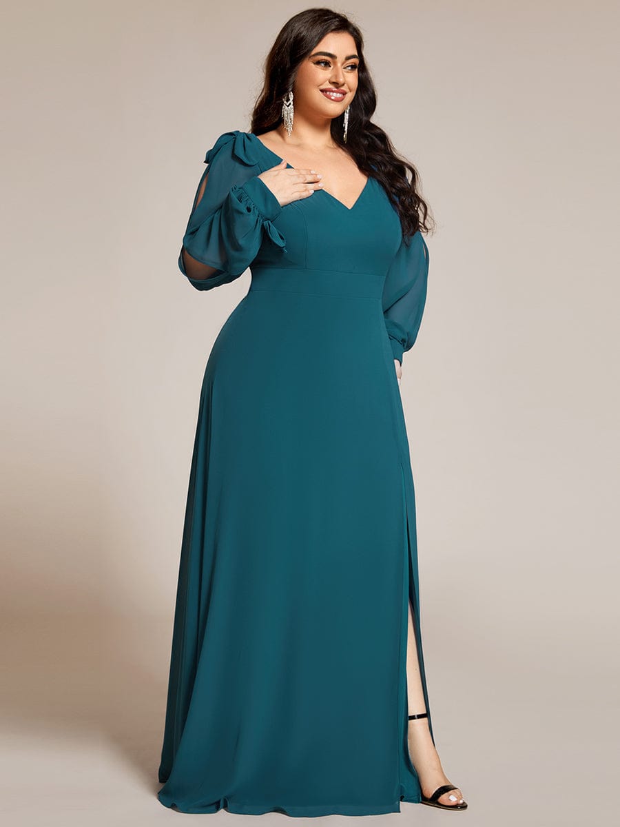 Open Lantern Sleeve A-Line Bridesmaid Dress #color_Teal