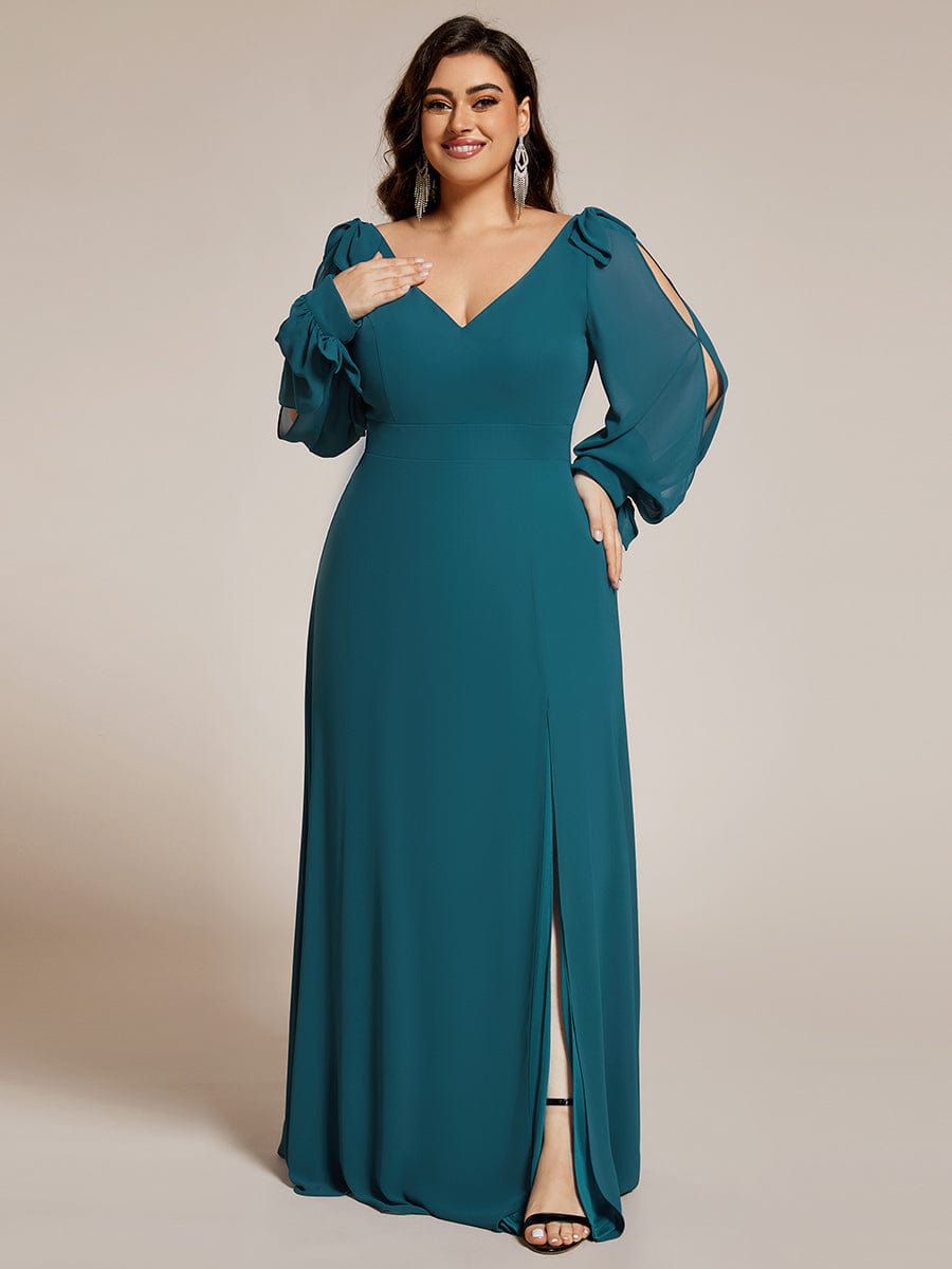 Open Lantern Sleeve A-Line Bridesmaid Dress #color_Teal