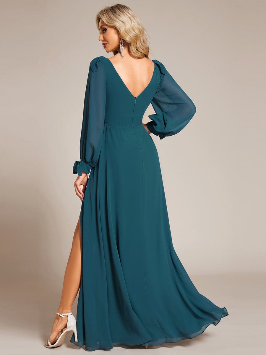 Open Lantern Sleeve A-Line Bridesmaid Dress #color_Teal