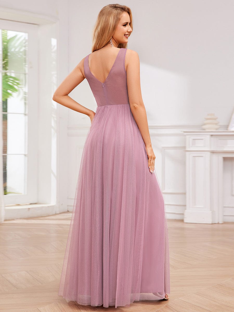 Glittering High Slit Sleeveless Bridesmaid Dress with Empire Waist #color_Purple Orchid