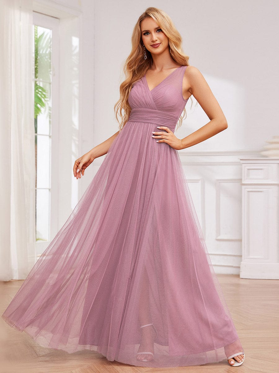 ever NIA|Glittering High Slit Sleeveless Bridesmaid Dress with Empire Waist