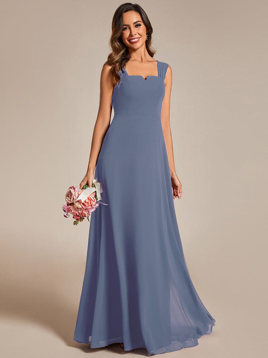 Chic High Waist Square Neck Bridesmaid Dress #color_Dusty Blue