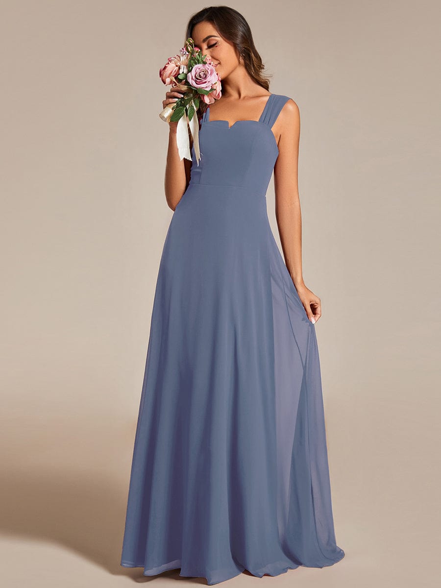 Chic High Waist Square Neck Bridesmaid Dress #color_Dusty Blue