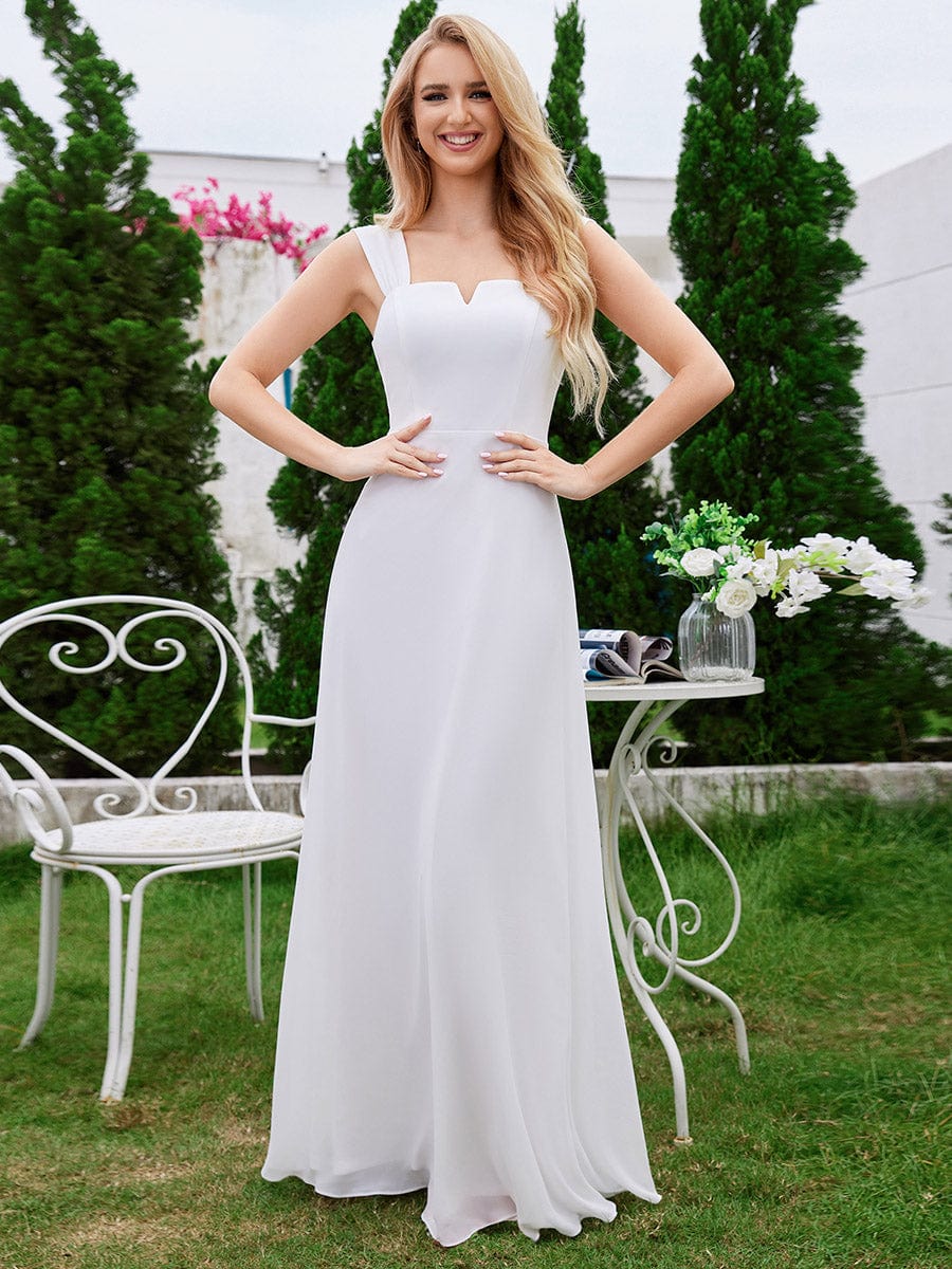 Chic High Waist Square Neck Bridesmaid Dress #color_White