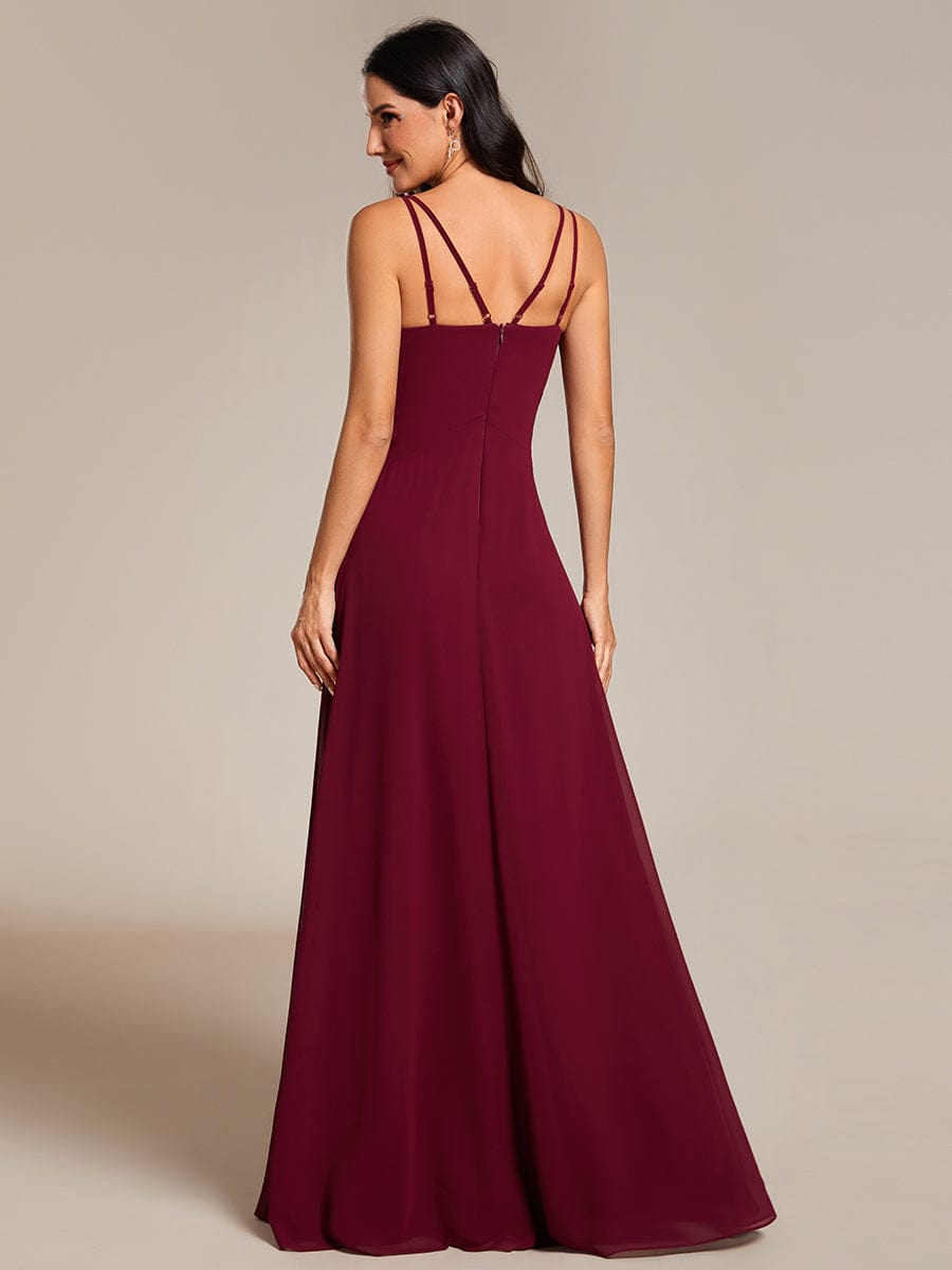 Flowy Pleated Chiffon Bridesmaid Dress with Adjustable Straps #color_Burgundy