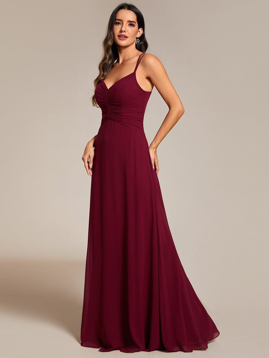 Flowy Pleated Chiffon Bridesmaid Dress with Adjustable Straps #color_Burgundy