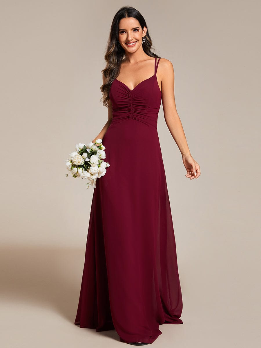 Flowy Pleated Chiffon Bridesmaid Dress with Adjustable Straps #color_Burgundy