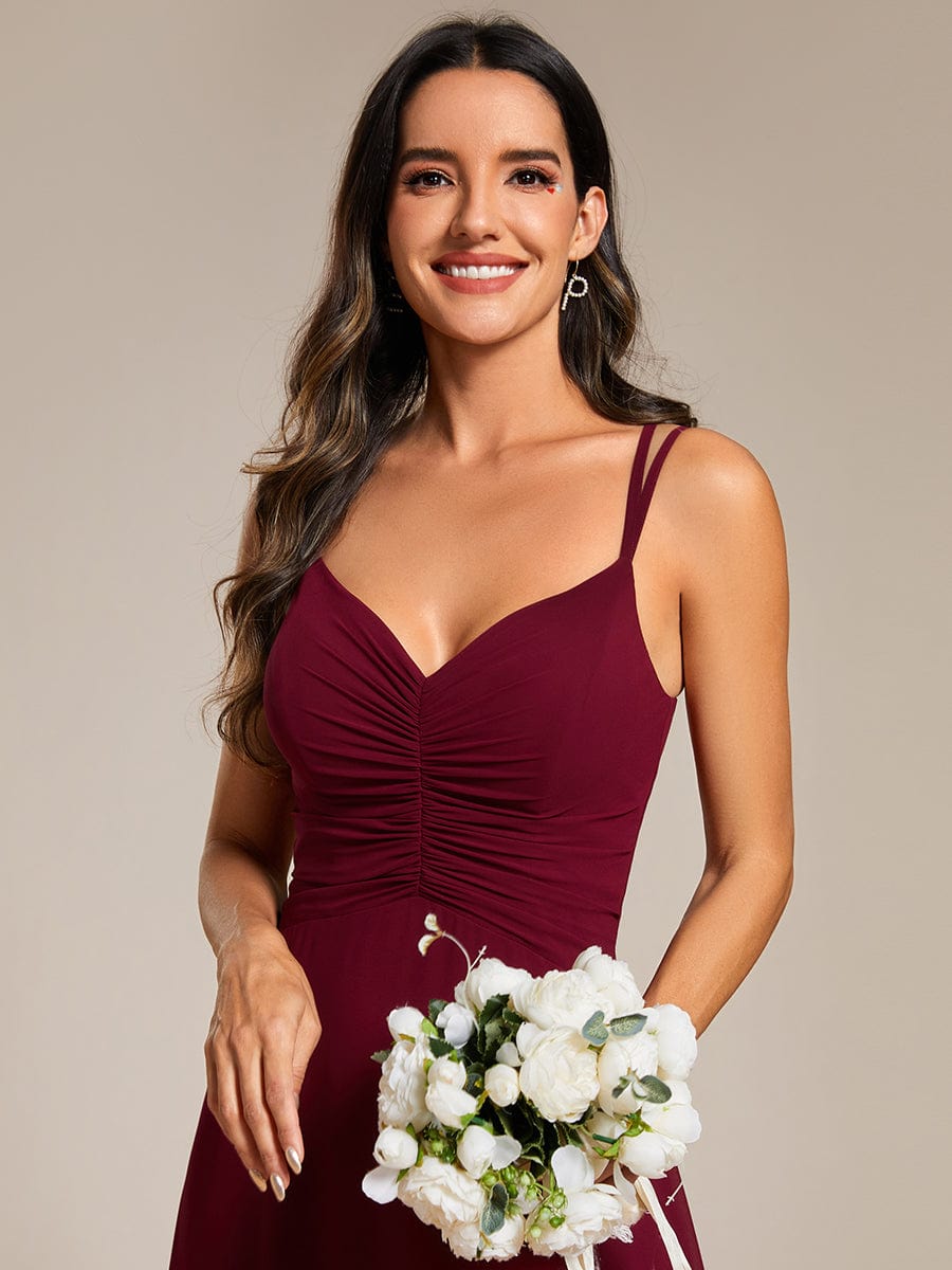 Flowy Pleated Chiffon Bridesmaid Dress with Adjustable Straps #color_Burgundy