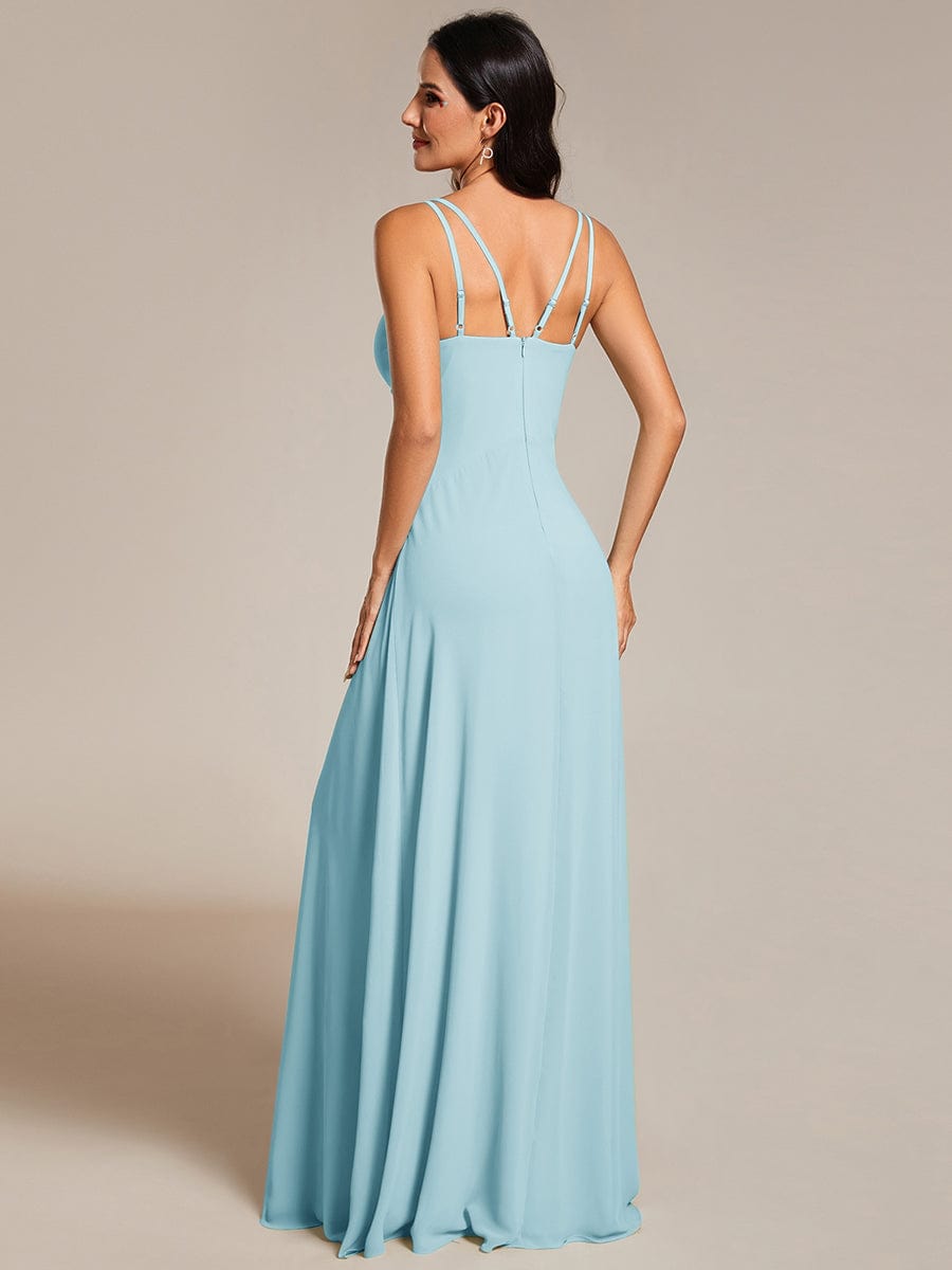 Flowy Pleated Chiffon Bridesmaid Dress with Adjustable Straps #color_Sky Blue