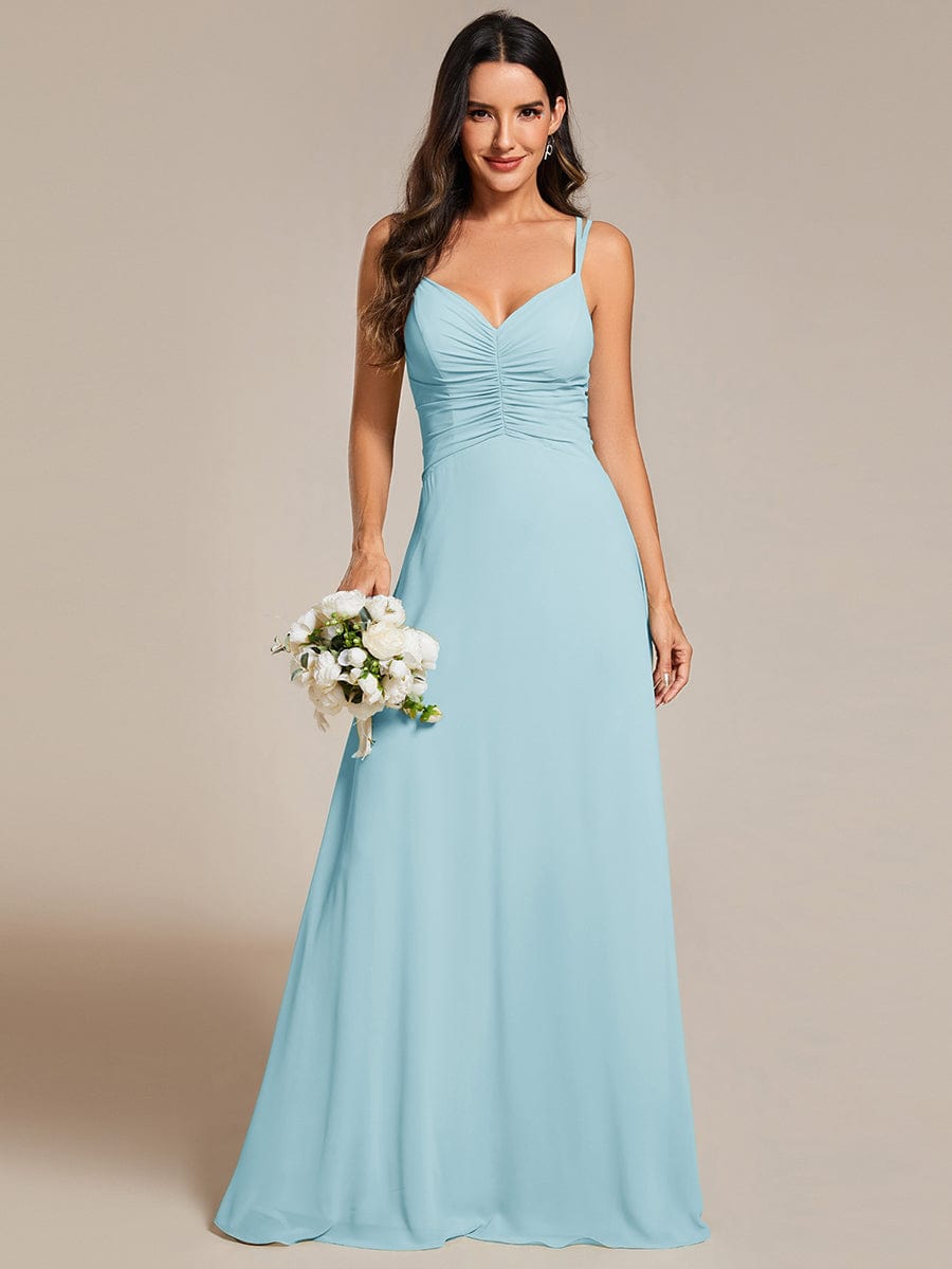 Flowy Pleated Chiffon Bridesmaid Dress with Adjustable Straps #color_Sky Blue