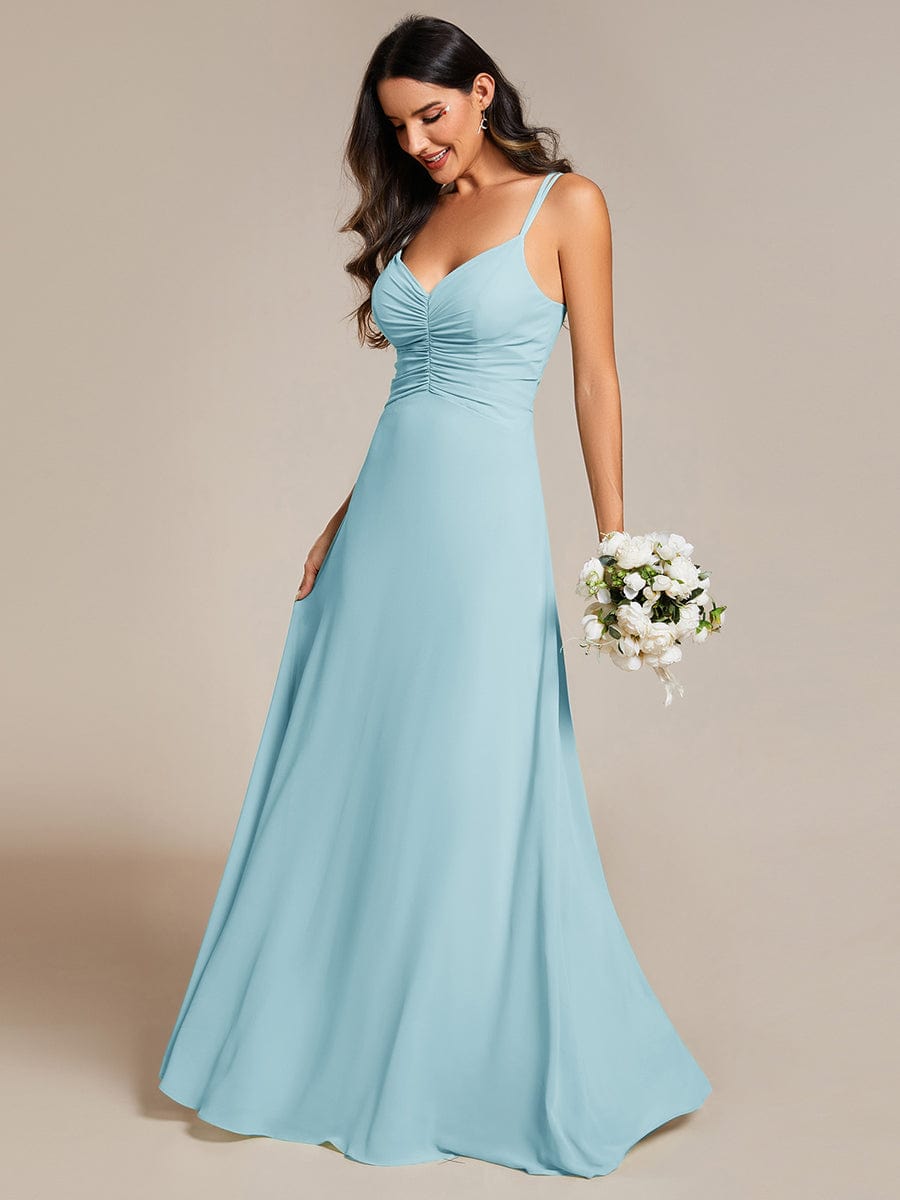 Flowy Pleated Chiffon Bridesmaid Dress with Adjustable Straps #color_Sky Blue