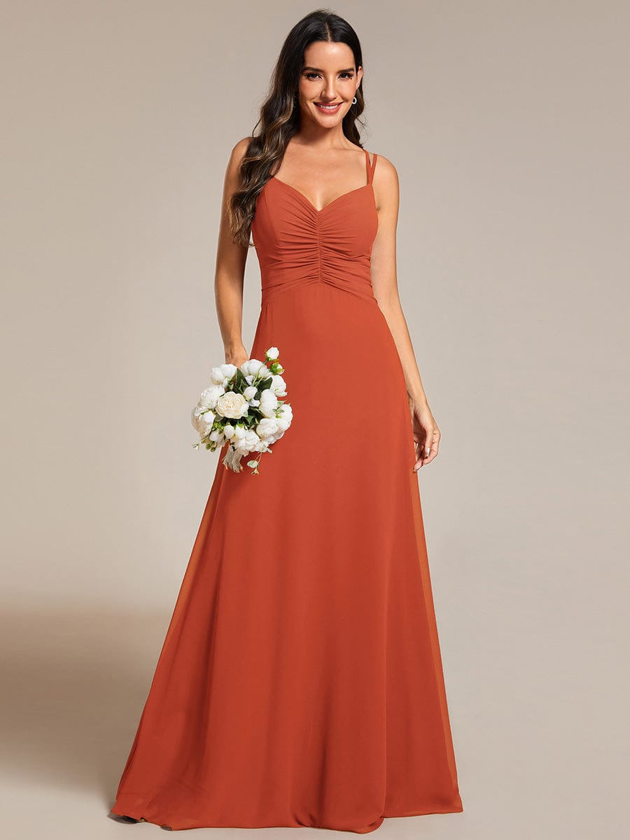 Flowy Pleated Chiffon Bridesmaid Dress with Adjustable Straps #color_Burnt Orange