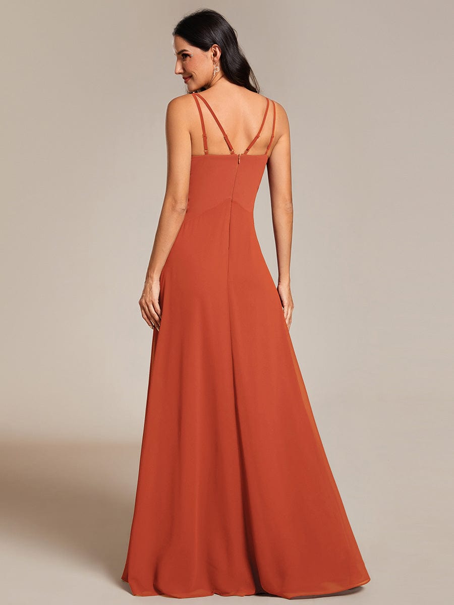 Flowy Pleated Chiffon Bridesmaid Dress with Adjustable Straps #color_Burnt Orange