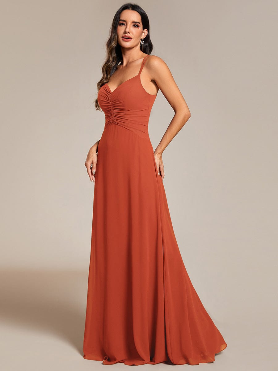 Flowy Pleated Chiffon Bridesmaid Dress with Adjustable Straps #color_Burnt Orange