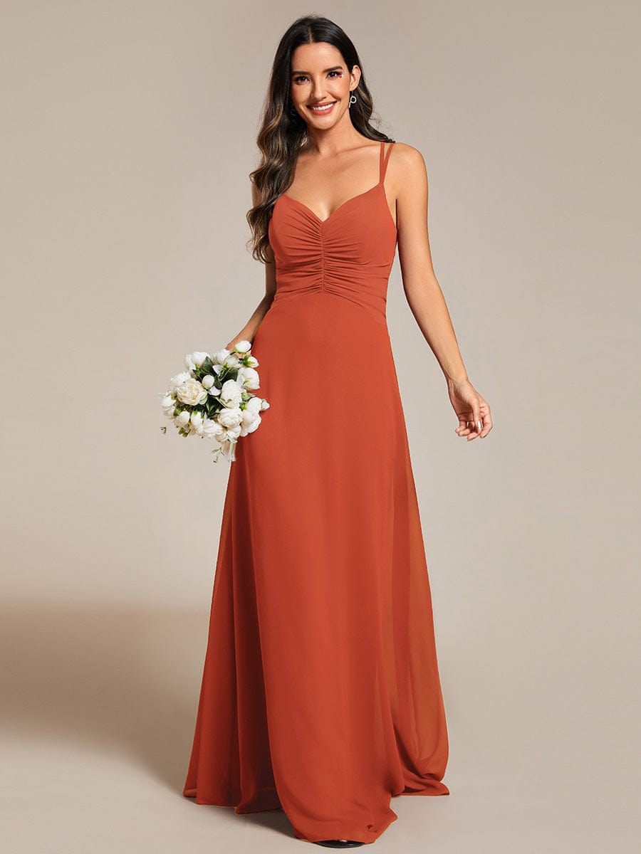 Flowy Pleated Chiffon Bridesmaid Dress with Adjustable Straps #color_Burnt Orange