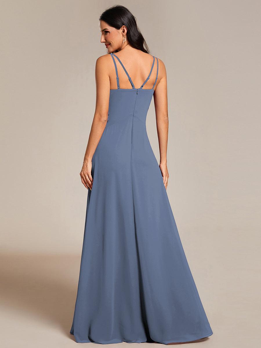 Flowy Pleated Chiffon Bridesmaid Dress with Adjustable Straps #color_Dusty Blue