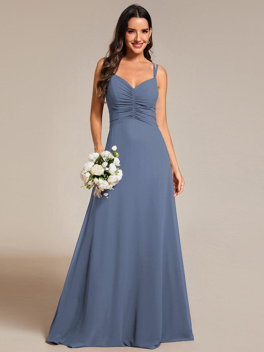 Flowy Pleated Chiffon Bridesmaid Dress with Adjustable Straps #color_Dusty Blue