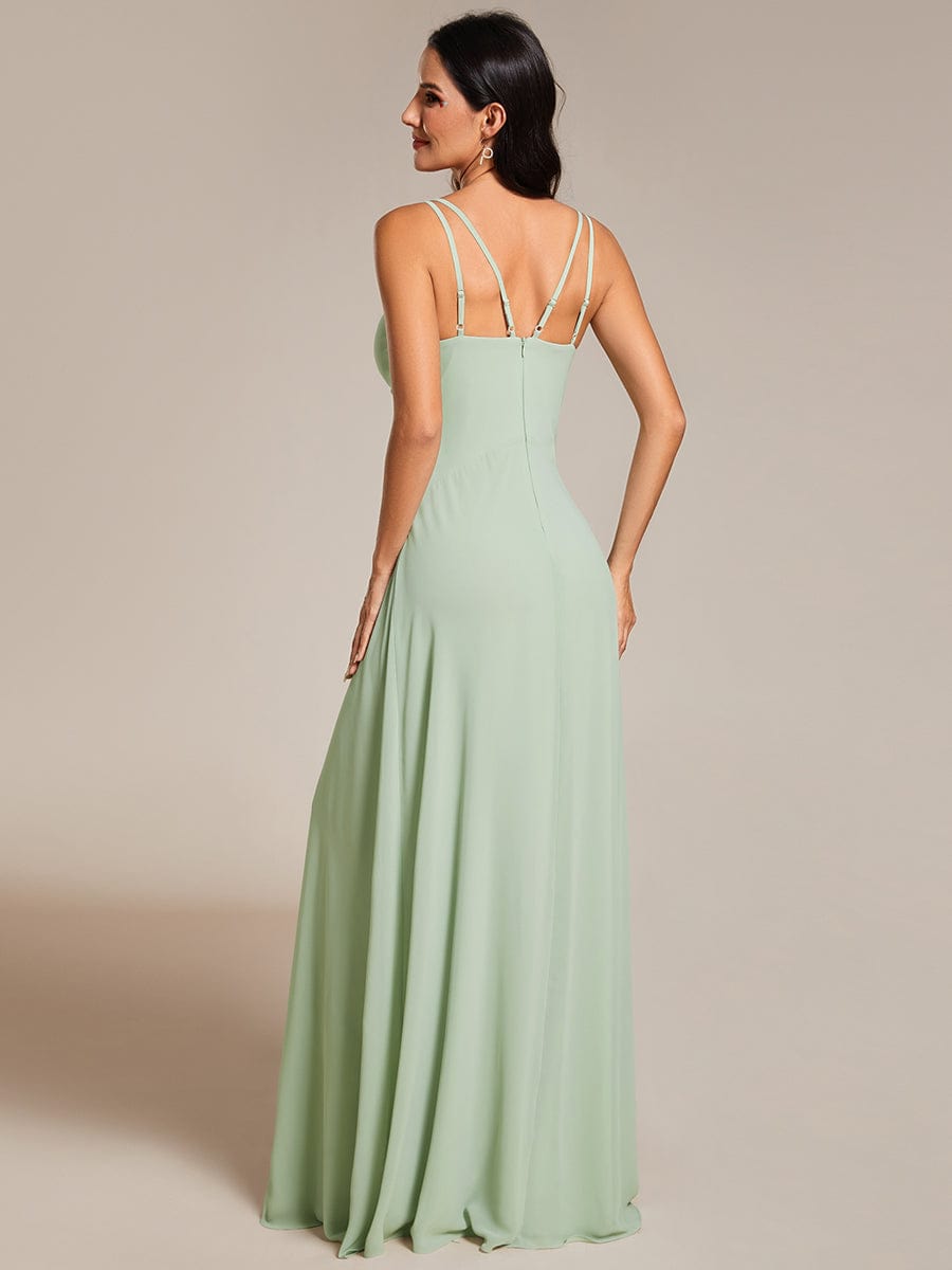 Flowy Pleated Chiffon Bridesmaid Dress with Adjustable Straps #color_Mint Green