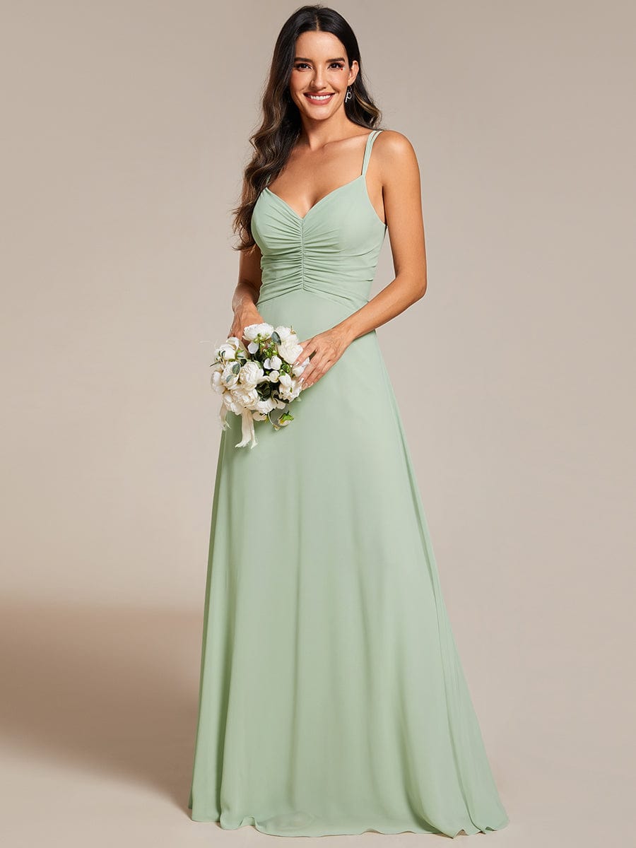 Flowy Pleated Chiffon Bridesmaid Dress with Adjustable Straps #color_Mint Green