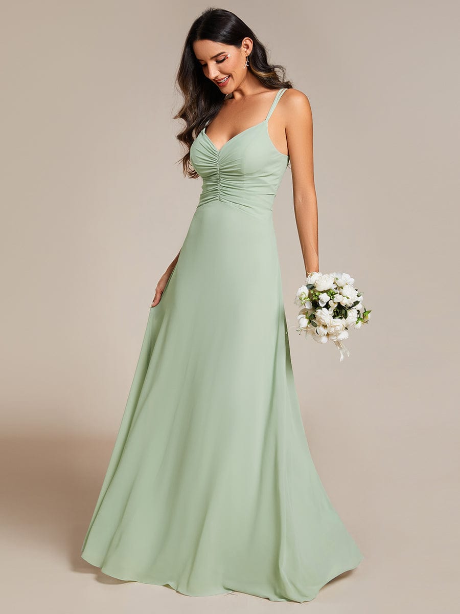 Flowy Pleated Chiffon Bridesmaid Dress with Adjustable Straps #color_Mint Green