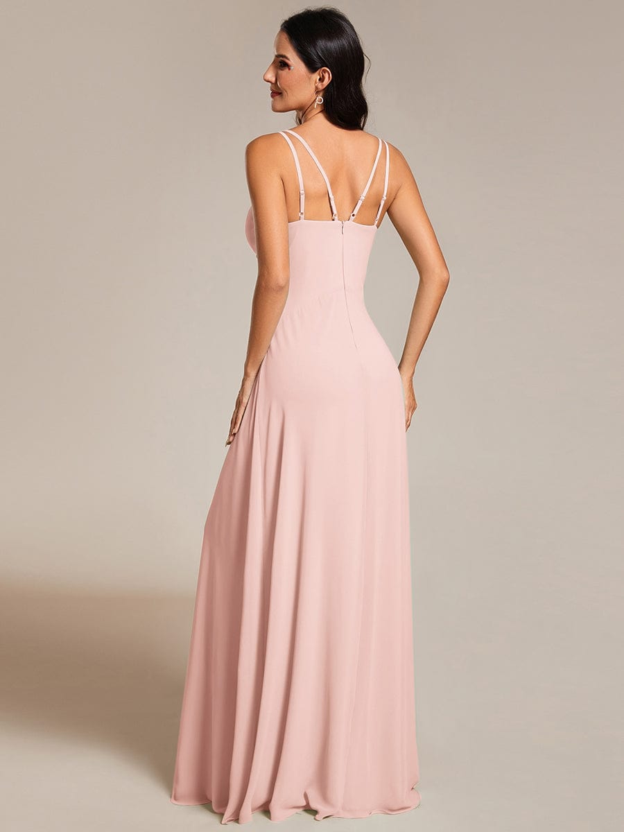 Flowy Pleated Chiffon Bridesmaid Dress with Adjustable Straps #color_Pink