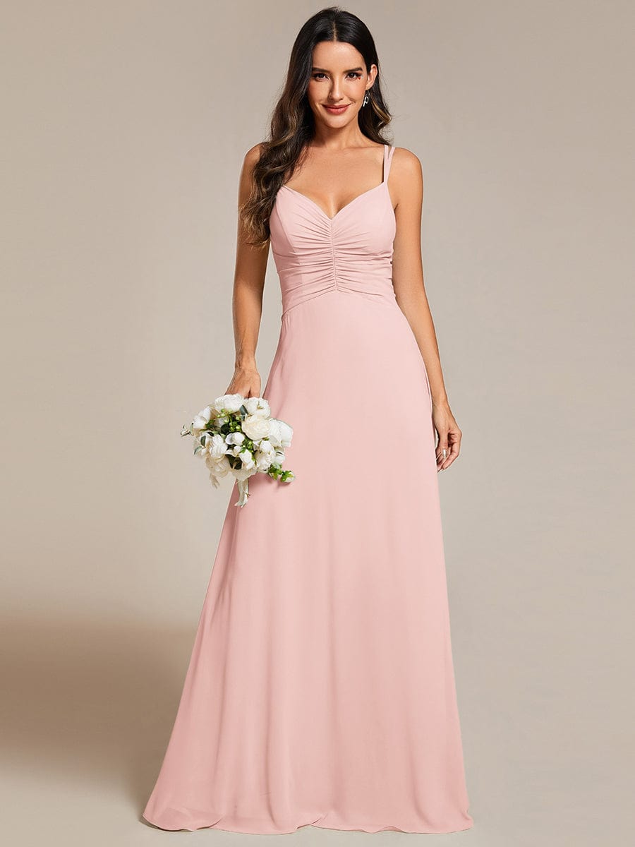 Flowy Pleated Chiffon Bridesmaid Dress with Adjustable Straps #color_Pink