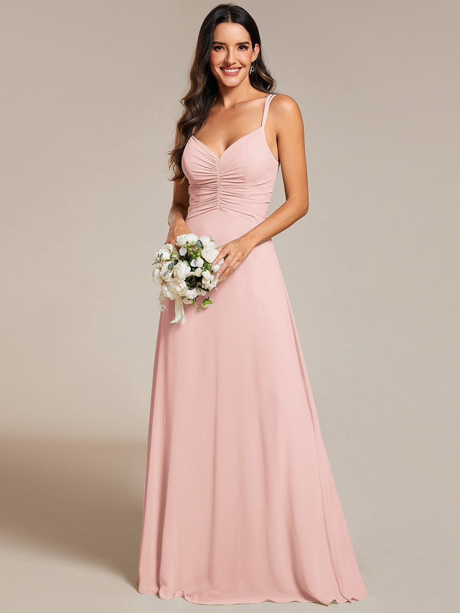 Flowy Pleated Chiffon Bridesmaid Dress with Adjustable Straps #color_Pink