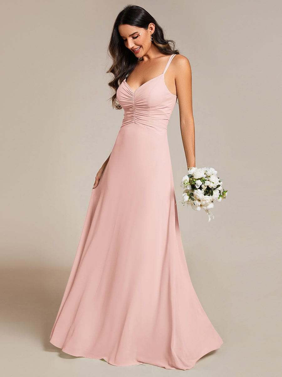 Flowy Pleated Chiffon Bridesmaid Dress with Adjustable Straps #color_Pink