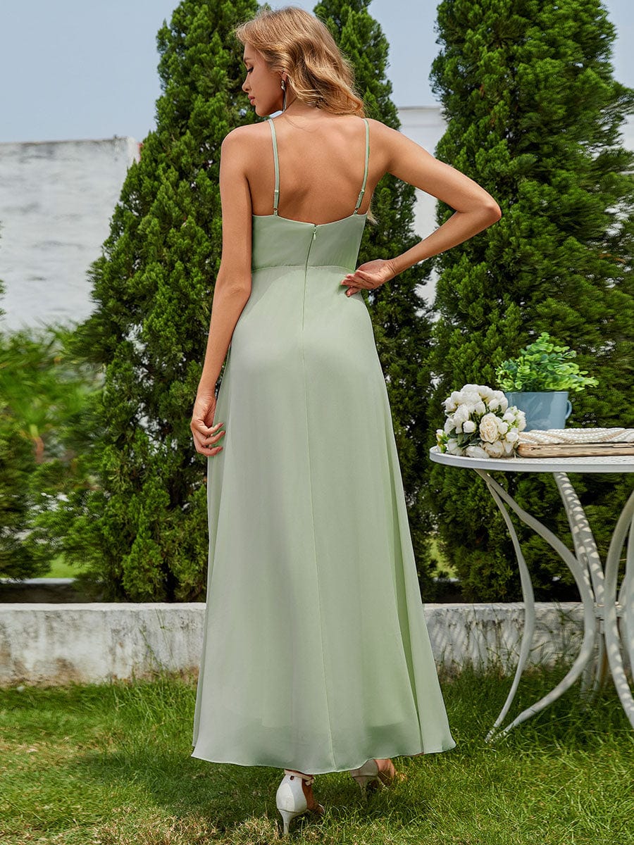 Charming Sleeveless Chiffon Lotus Leaf Bridesmaid Dress with V-Neck #color_Mint Green